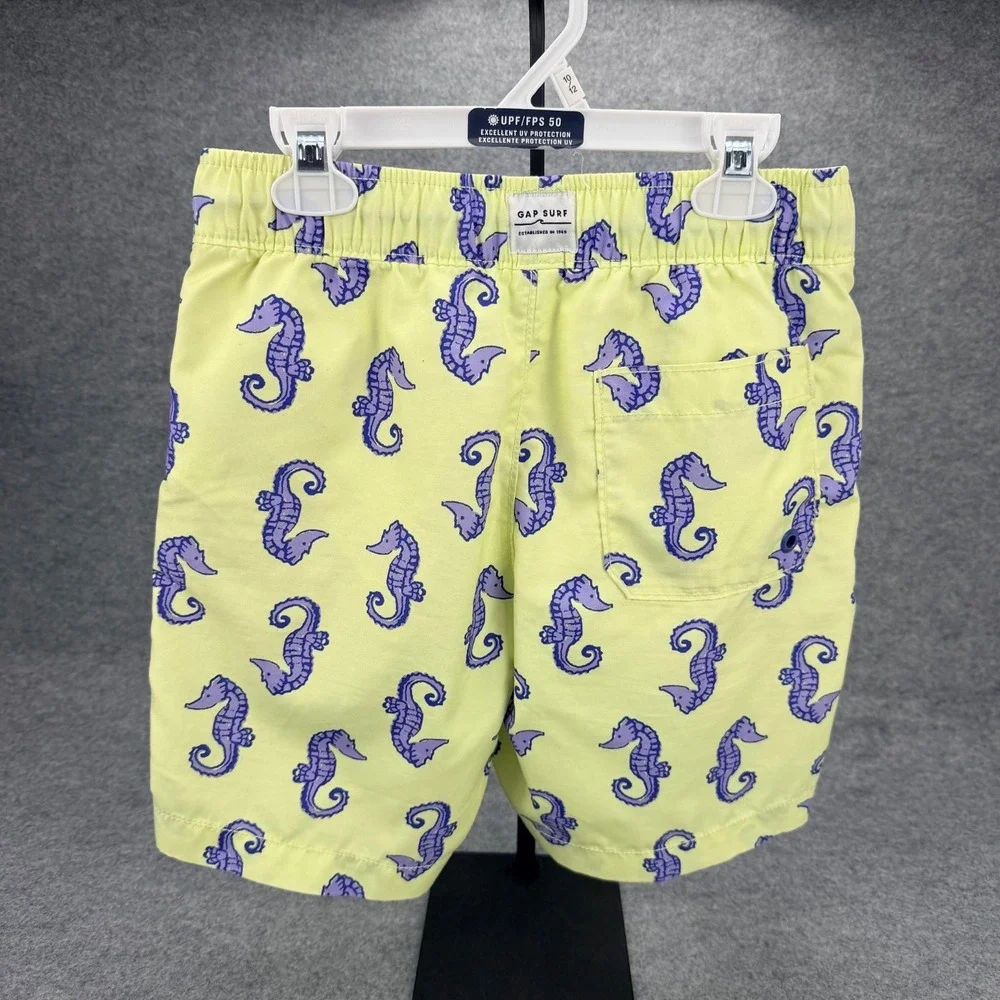 Gap Kids Surf Boys Swim Trunk Size L 10 Yellow Purple Seahorse Print Board Short